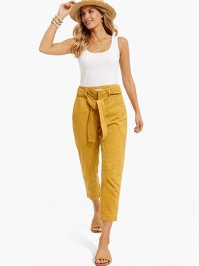 LOFT Mustard Yellow Utility Crop Pants High Rise Tie Waist Size 0